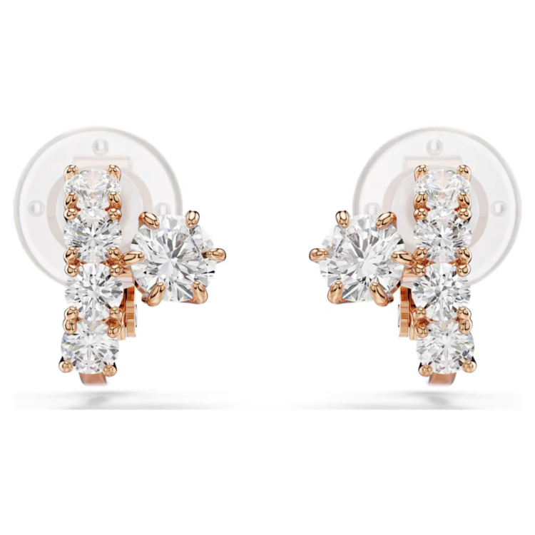 Matrix clip earrings Round cut, White, 18K rose gold plated